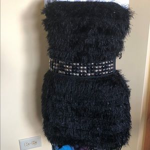 Strapless faux fur mini dress